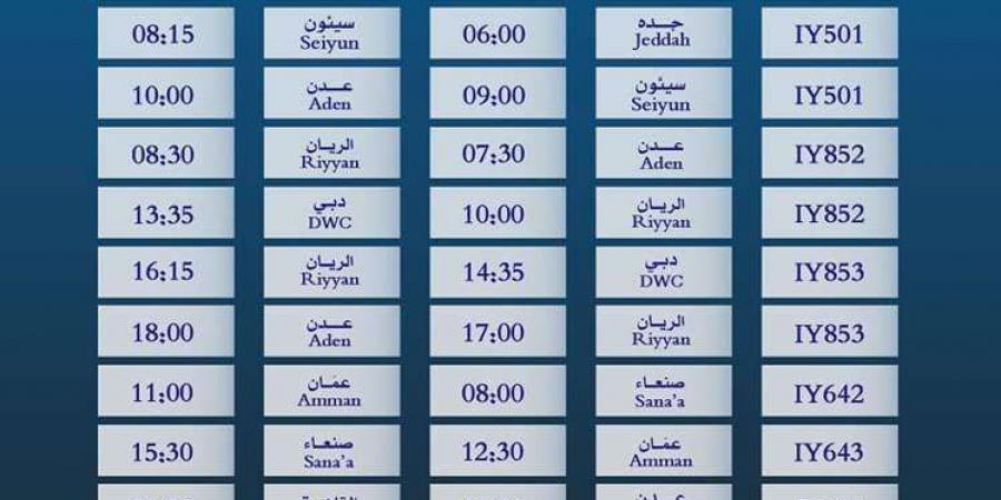 الخطوط الجوية اليمنية تكشف عن جدول رحلاتها ليوم الجمعة - أخبار كلمتك